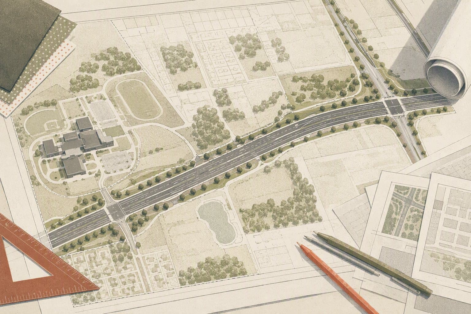 road extension blueprint - illustration, Jake Team LLC