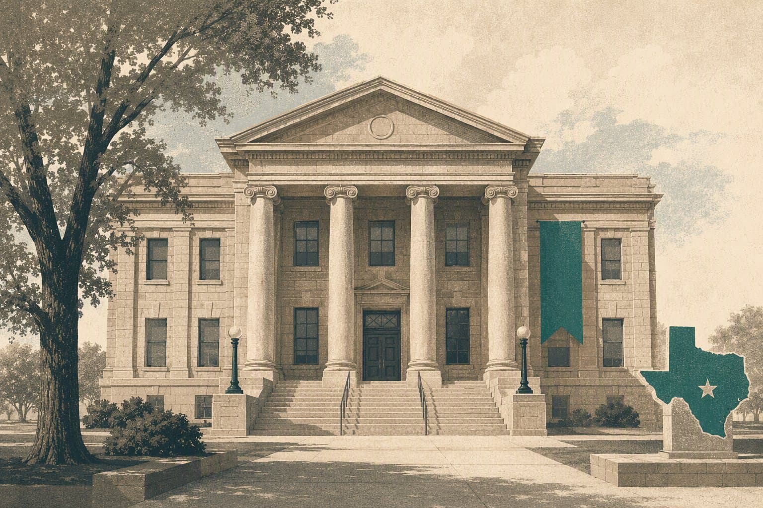 Sherman courthouse justice - illustration, Jake Team LLC
