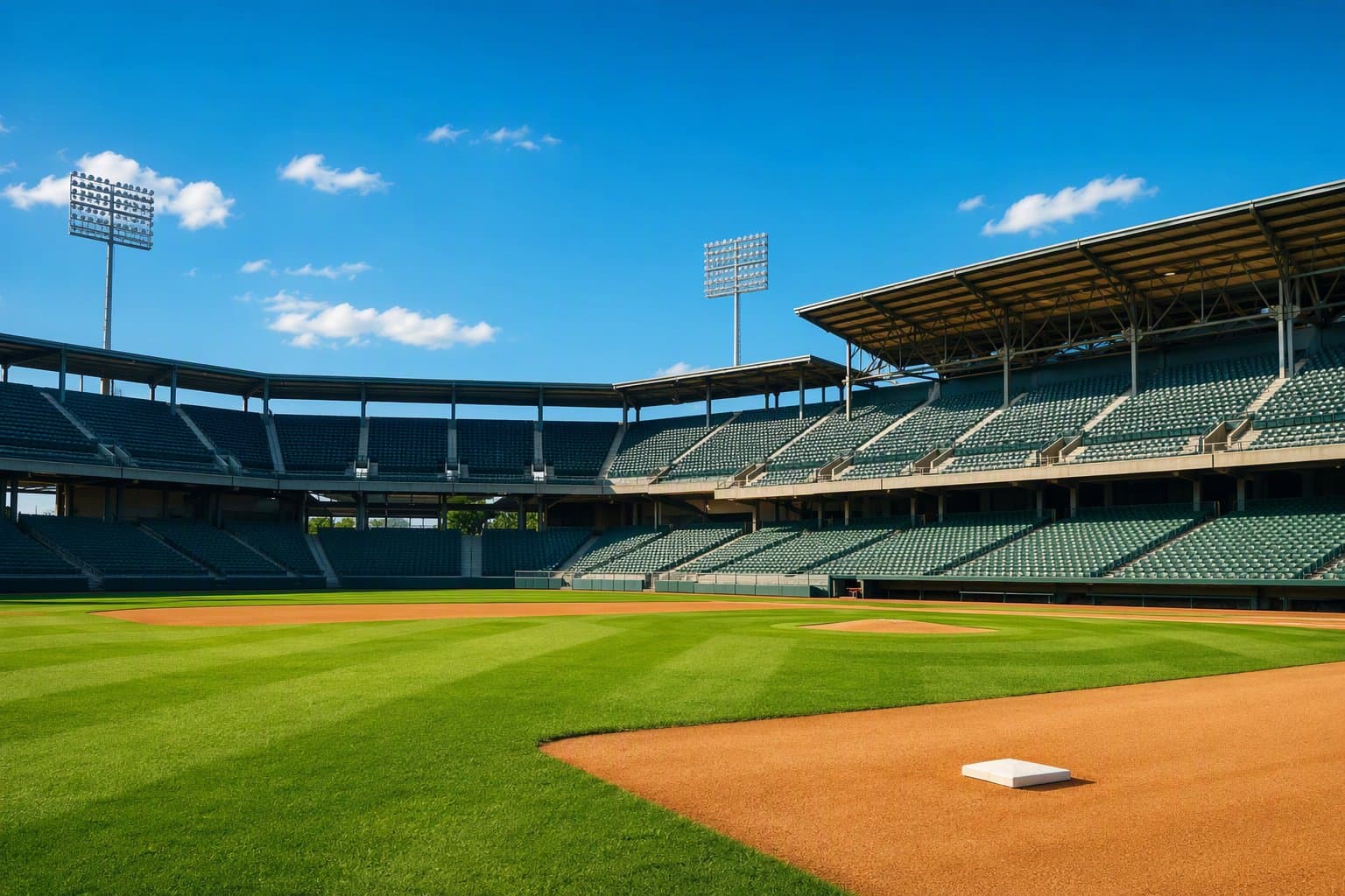 sunlit baseball stadium - illustration, Jake Team LLC