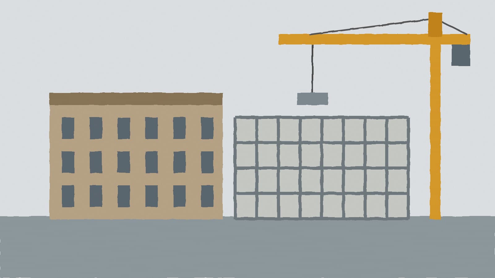 Construction cranes over a county building - illustration, Jake Team LLC