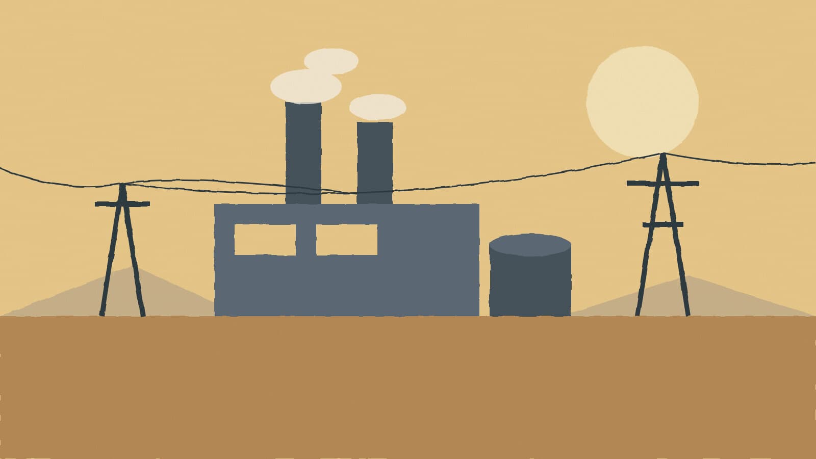 Power plant and transmission lines - illustration, Jake Team LLC