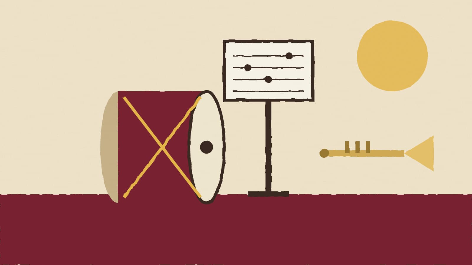 Drum, trumpet and music stand - illustration, Jake Team LLC