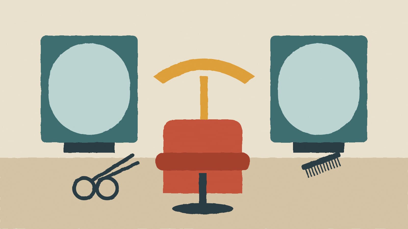 Salon chair and mirrors - illustration, Jake Team LLC