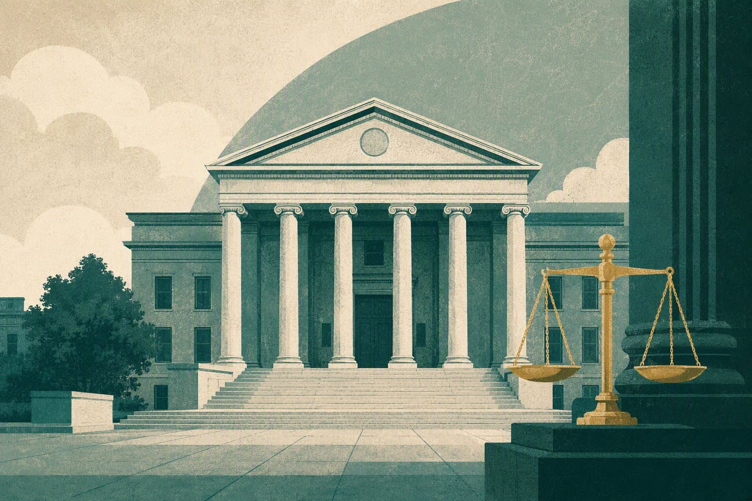 Calm courthouse justice - illustration, Jake Team LLC