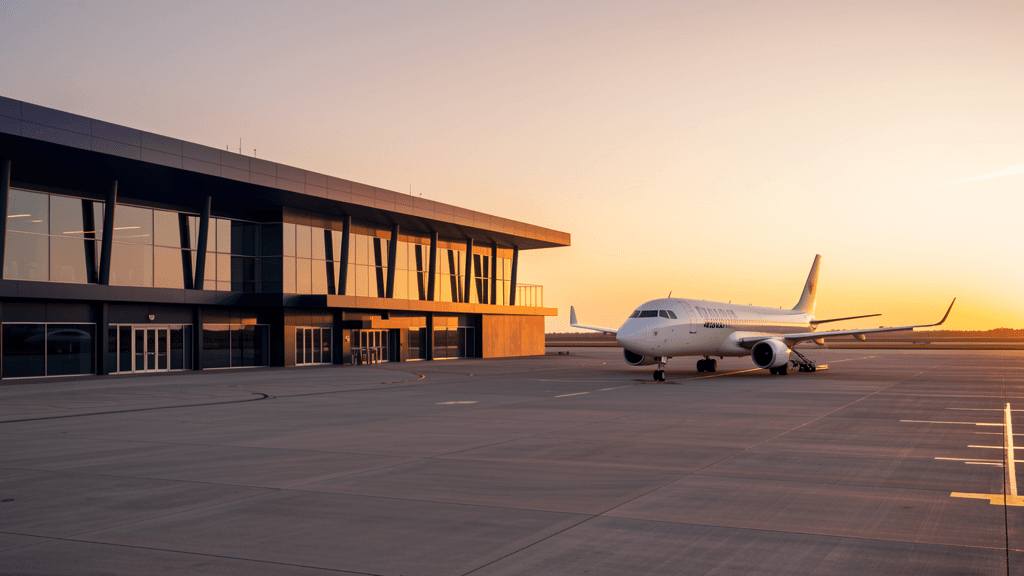 Commercial airline service at McKinney National Airport — illustration, Jake Team LLC