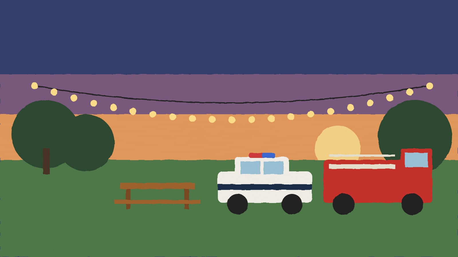 Park evening with first responders - illustration, Jake Team LLC